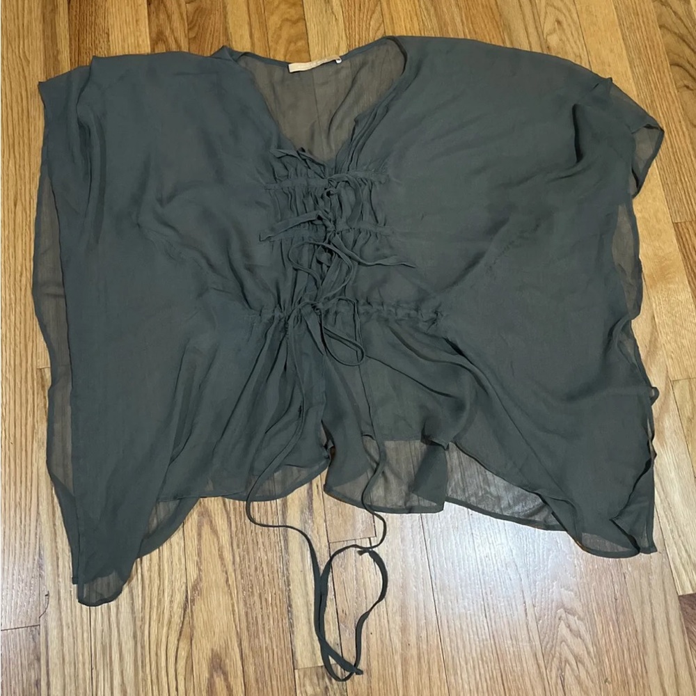Gender Bias Sheer Khaki Green Top Womens Top M